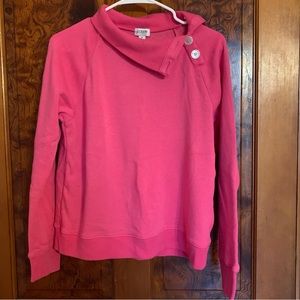 JCrew pink sweatshirt with button funnel neck. Very soft. Size medium.